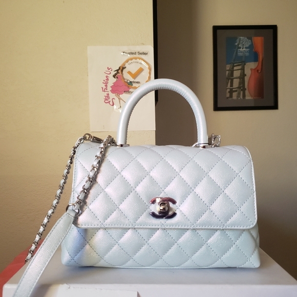 Chanel coco handle mini irridescent blue caviar bag - Picture 14 of 14